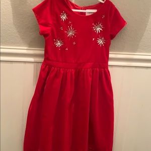 Red velvet dress, silver sequins.